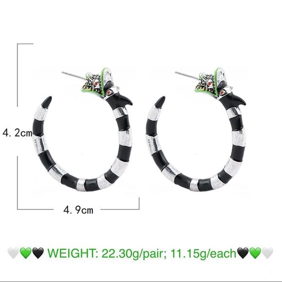 ONE PAIR LEFT! BEETLE JUICE HOOP LOOP FETISH BLACK & WHITE STRIPE SAND WORM 🪱 - Picture 5 of 16